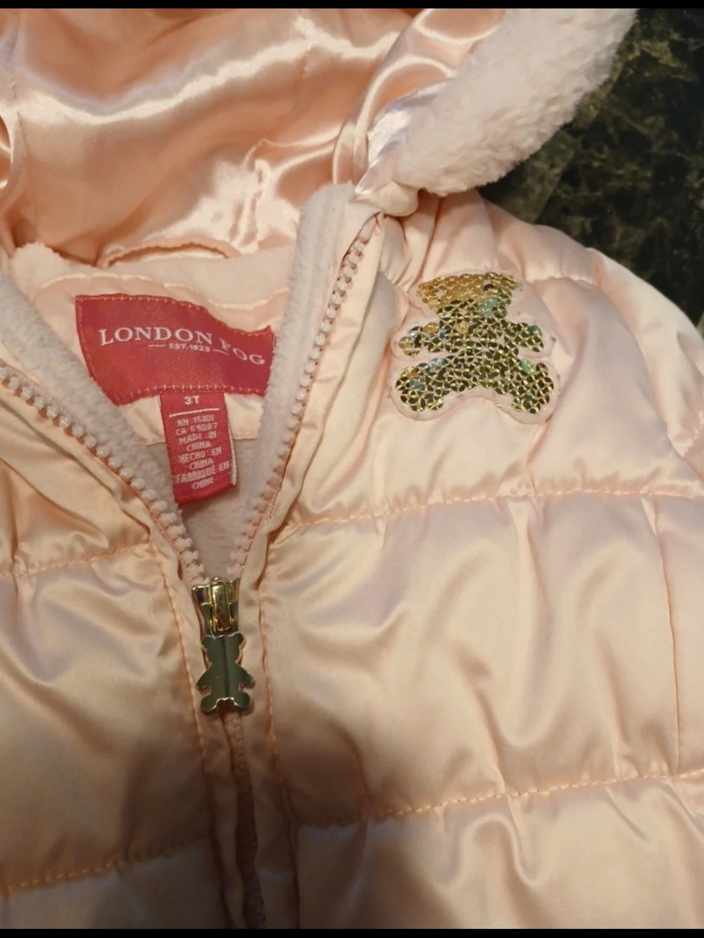 London Fog Girls Toddler Pink Puffer Coat with Faux Fur Trim